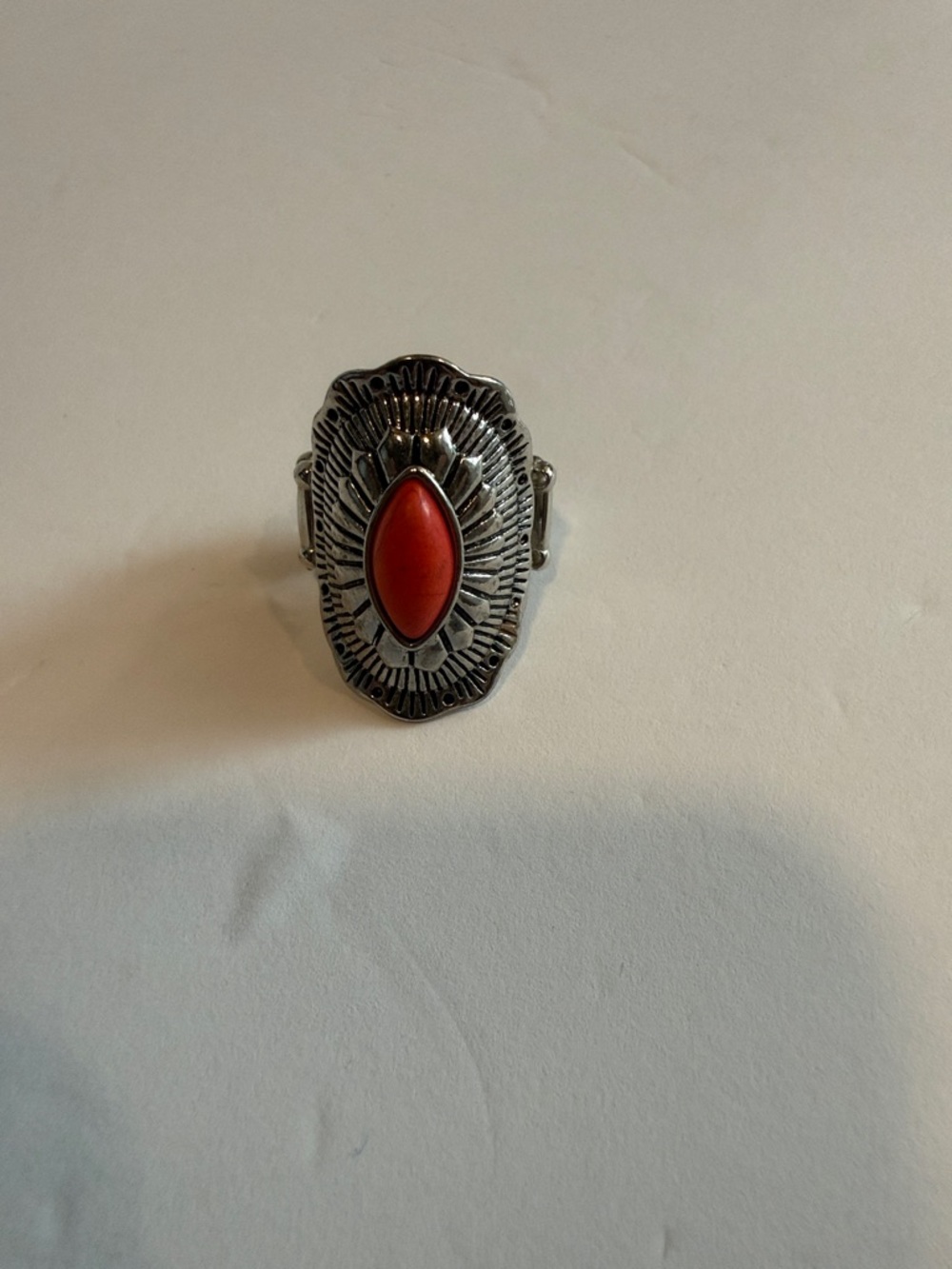 Sterling-Style Silver Statement Ring with Red Marquise Stone